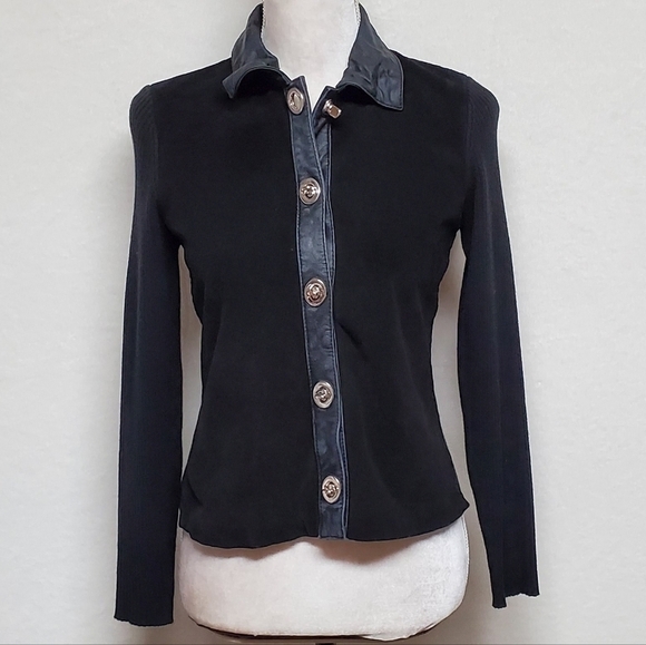 Vintage Retro Y2K Escapades Black Suede Leather Ribbed Sweater Turnlock Jacket M - Picture 4 of 13